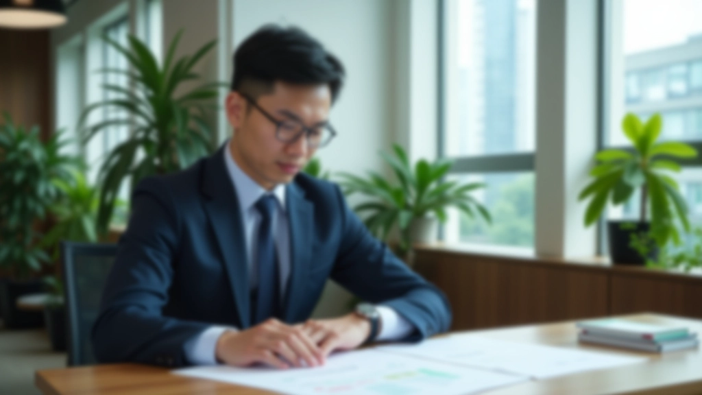 Professional accountant reviewing financial documents at modern desk