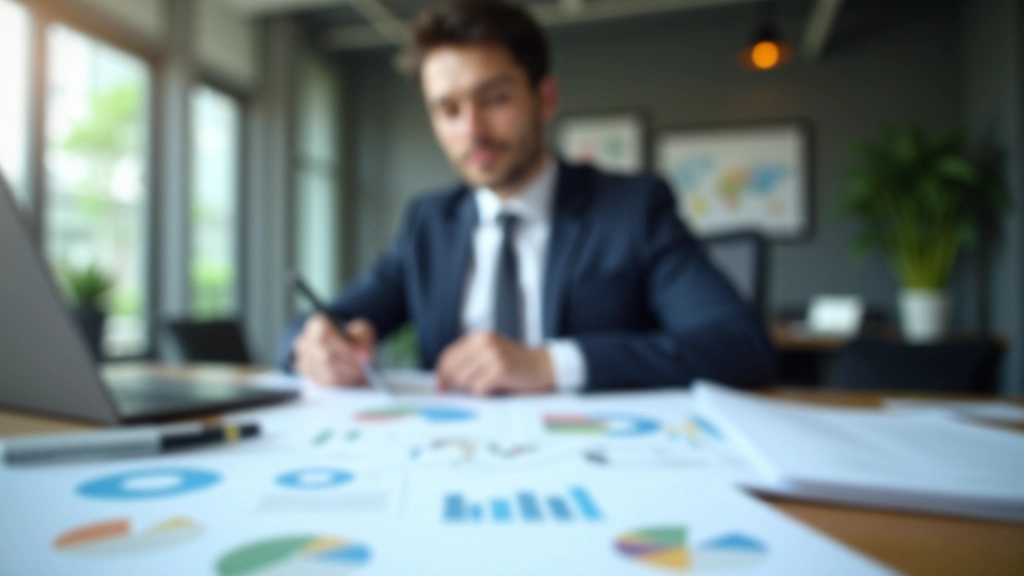 Professional accountant working at modern desk with financial statements, balance sheets, and analysis charts for HKFRS compliance